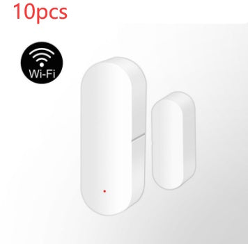 Smart WiFi Door Sensor packaging and product, featuring door and window sensor for home security.