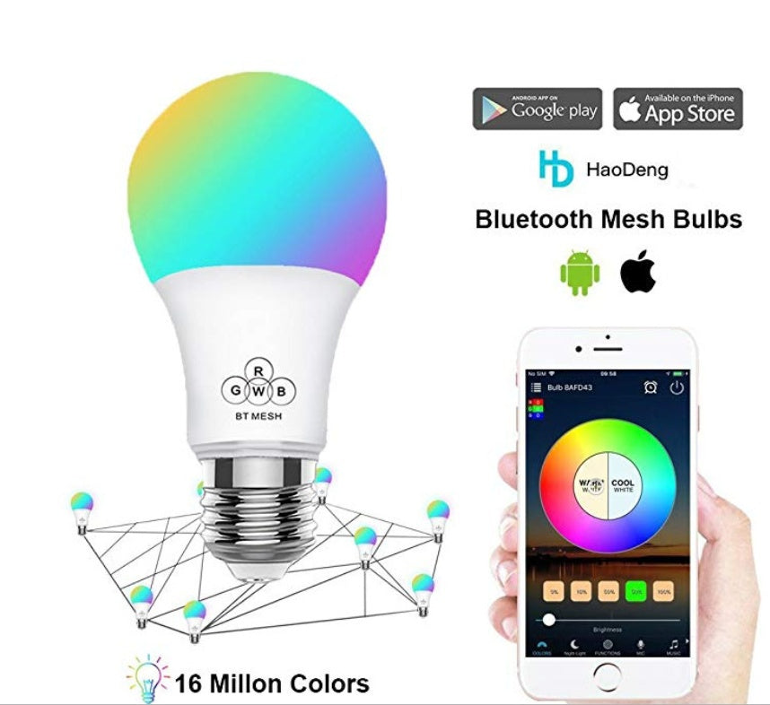 Light Bulb with Bluetooth connectivity displaying 16 million colors for versatile home illumination.
