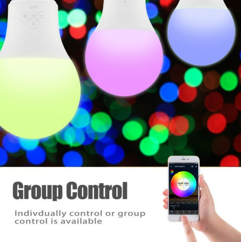 Light Bulb with color-changing features demonstrating group control and smartphone app functionality.