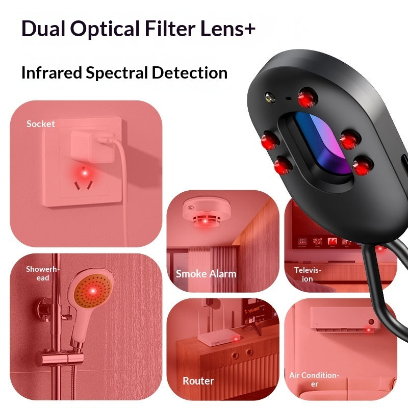 Smart Detector Hotel Camera Detection Alarm with Dual Optical Filter Lens for infrared detection of hidden cameras.